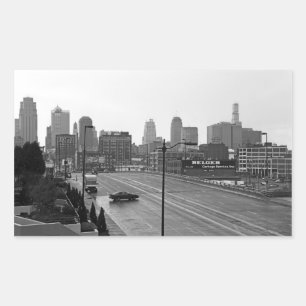 Sticker Rectangulaire Kansas City Urban Skyline, photo noir et blanc
