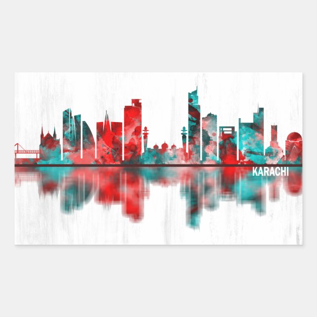 Sticker Rectangulaire Karachi Skyline Pakistan (Devant)