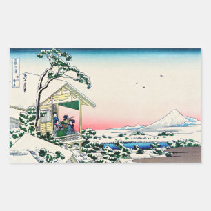 Sticker Rectangulaire Katsushika Hokusai - Maison de thé à Koishikawa
