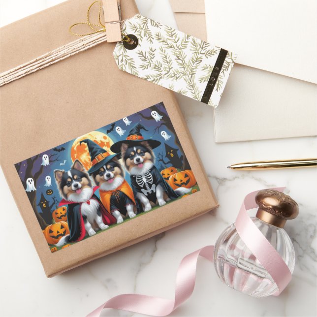 Sticker Rectangulaire Keeshond Chiens Citrouille Halloween Funny (Cadeaux)