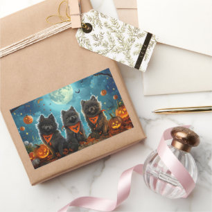 Sticker Rectangulaire Keeshond Halloween Éffrayant