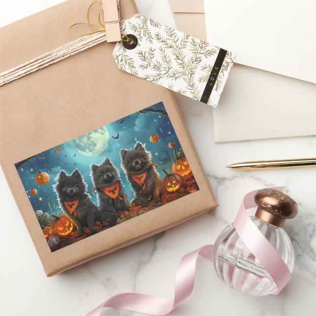 Sticker Rectangulaire Keeshond Halloween Épouvantable (Cadeaux)