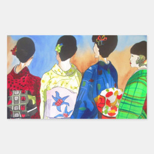 Sticker Rectangulaire Kimono de printemps japonais Geisha art