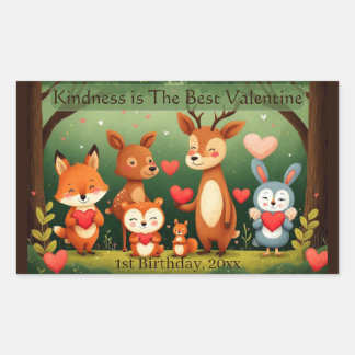 Sticker Rectangulaire Kindness Best Valentine Woodland Animals Birthday
