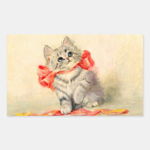 Sticker Rectangulaire Kitten avec ruban rouge