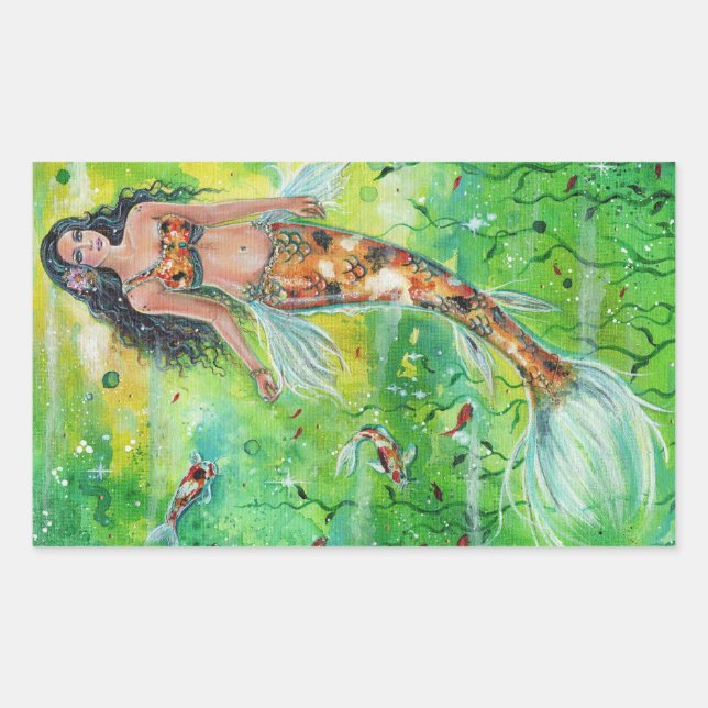 Sticker Rectangulaire Koi mermaid Lily par Renee Lavoie (Devant)