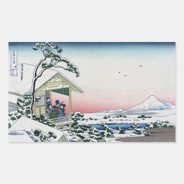 Sticker Rectangulaire Koishikawa Tea House View Mt Fuji par Hokusai (Devant)