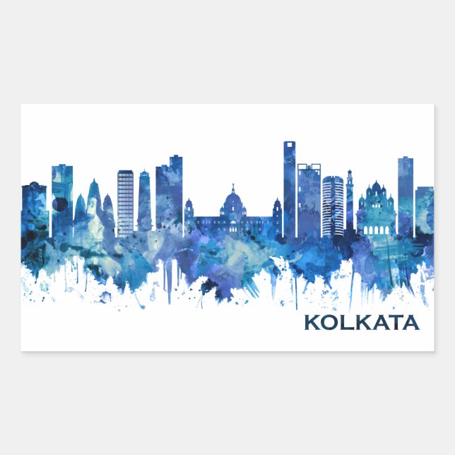 Sticker Rectangulaire Kolkata West Bengale Skyline Blue (Devant)