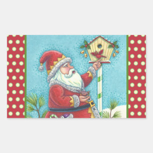 STICKER RECTANGULAIRE KRIS KRINGLE & CARDINALS CHRISTMAS PÈRE NOËL STICK