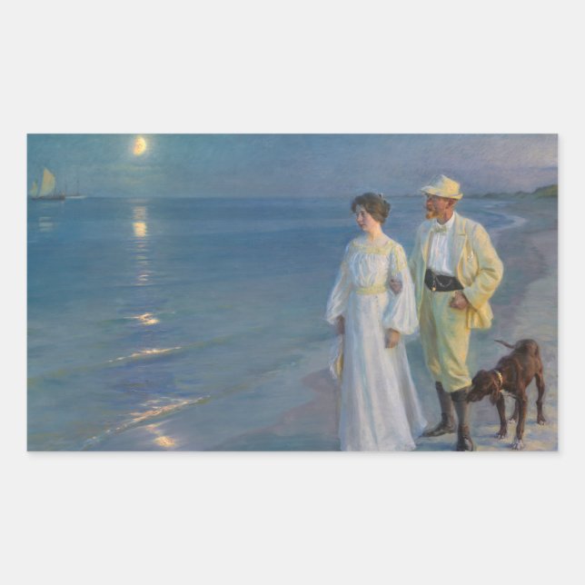 Sticker Rectangulaire Kroyer - L'artiste et sa femme sur la plage (Devant)