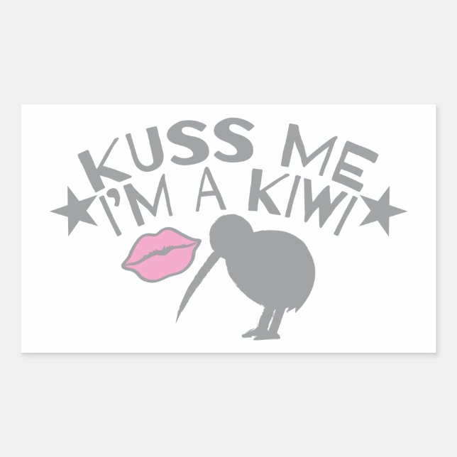 Sticker Rectangulaire Kuss (Kiss) me Je suis un KIWI mignon accent Nouve (Devant)