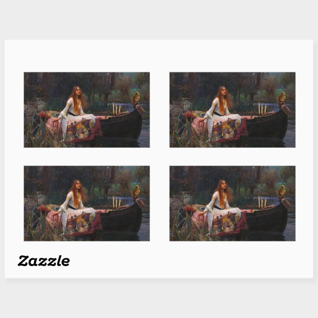 Sticker Rectangulaire La Dame de Shalott par John William Waterhouse (Feuille)