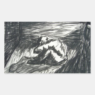 Sticker Rectangulaire La dépression seule dans une chambre sombre dessin