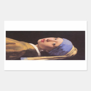 Sticker Rectangulaire La fille avec la boucle d'oreille de perle par