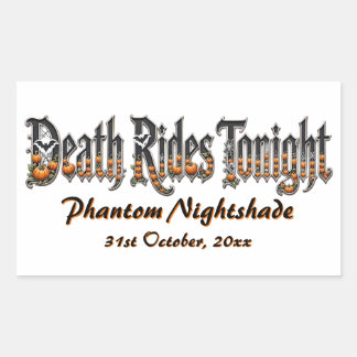 Sticker Rectangulaire La mort chevauche ce soir Citrouilles orange Chauv