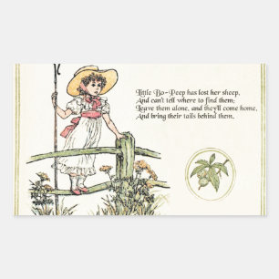 Sticker Rectangulaire La petite Bo-Peep : Classique Kate Greenaway Nurse