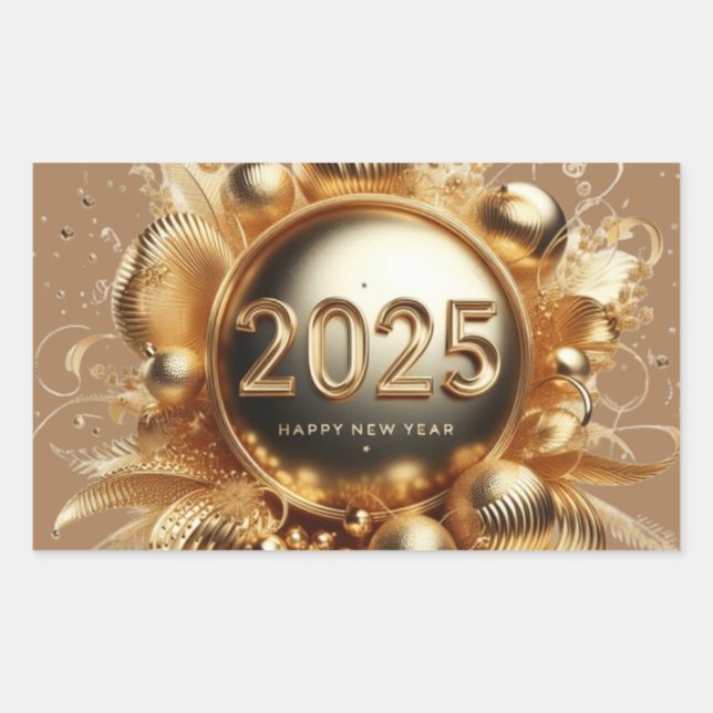 Sticker Rectangulaire La typographie d'or bonne année 2025 (Devant)