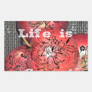 Sticker Rectangulaire La vie est douce : Apple et Floral Motif Design