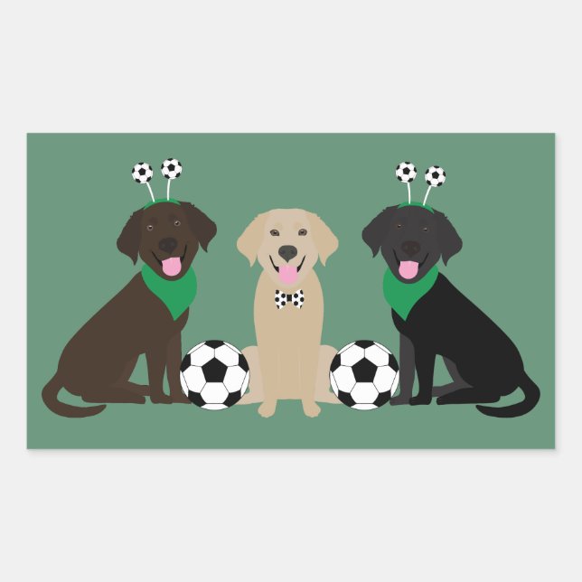 Sticker Rectangulaire Labrador Retriever Dogs Jouer Au Football (Devant)