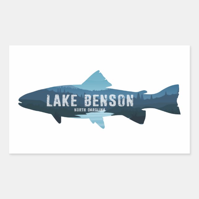 Sticker Rectangulaire Lac Benson Caroline du Nord Poisson (Devant)