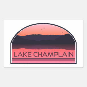 Sticker Rectangulaire Lac Champlain New York Vermont Lever du Soleil Rou