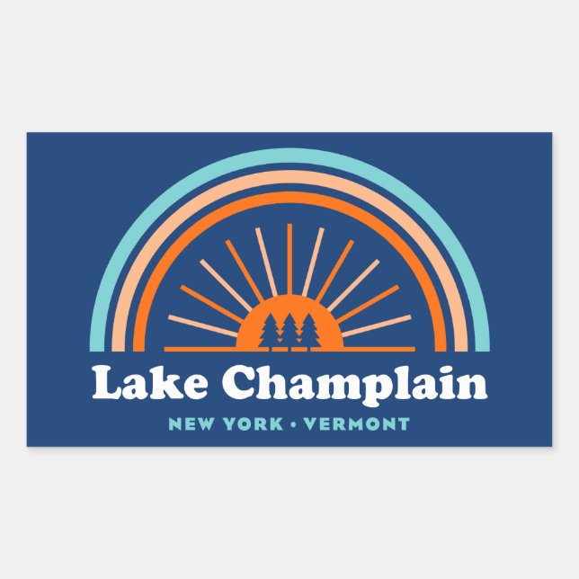Sticker Rectangulaire Lac Champlain New York Vermont Rainbow (Devant)