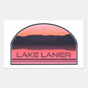 Sticker Rectangulaire Lac Lanier Georgia Lever du Soleil Rouge