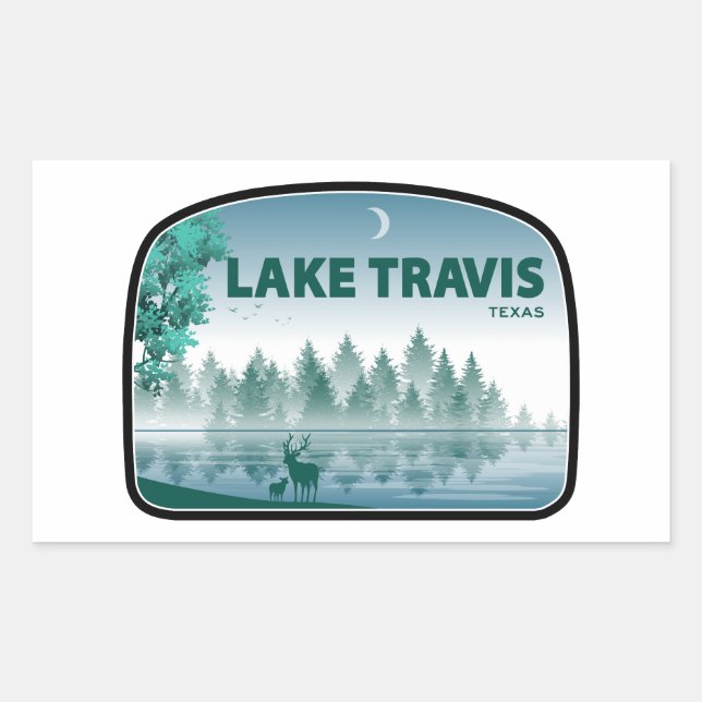 Sticker Rectangulaire Lac Travis Austin Texas Cerf (Devant)