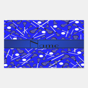 Sticker Rectangulaire Lacrosse bleue nommée personnalisée