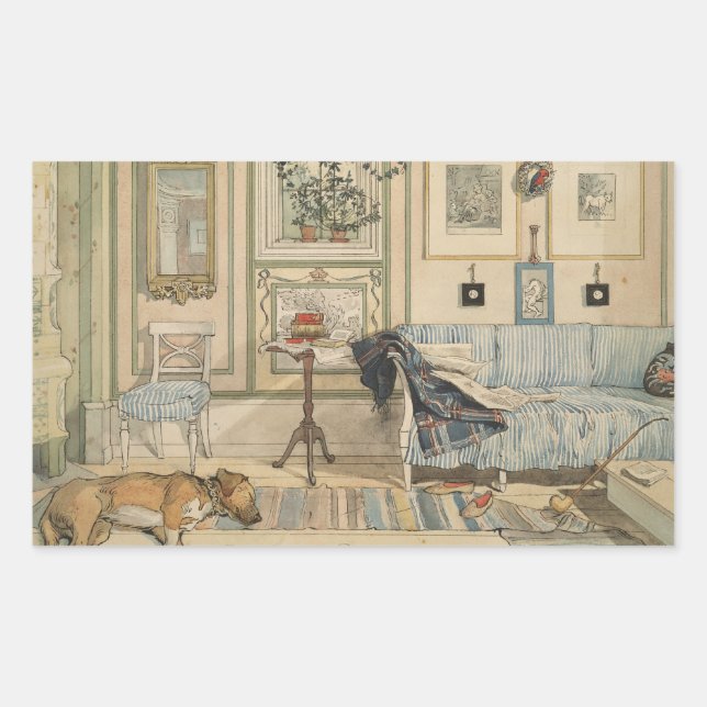 Sticker Rectangulaire Laisser Dormir Les Chiens Mentir L'Aquarelle Suédo (Devant)