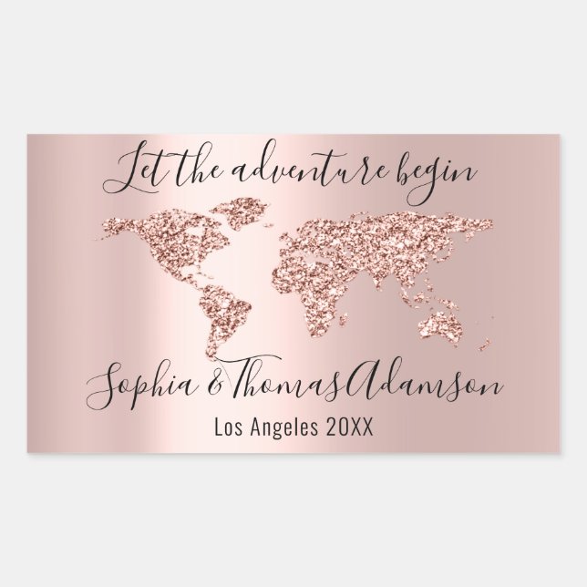 Sticker Rectangulaire Laisser l'aventure commencer Mariage Rose mondial  (Devant)