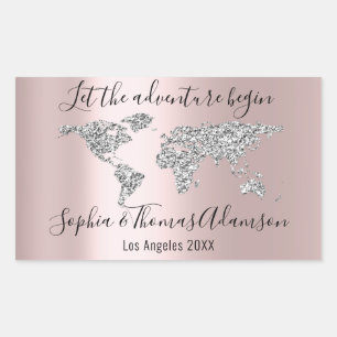 Sticker Rectangulaire Laisser l'aventure commencer Mariage World Map Ros