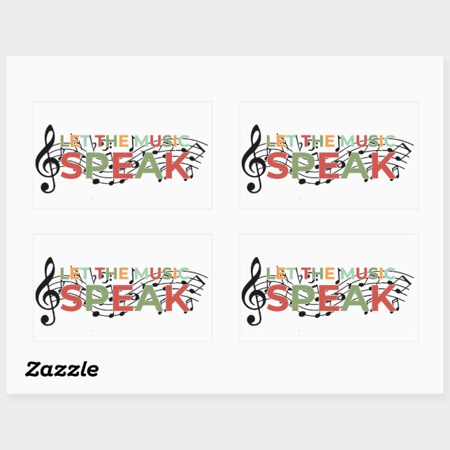Sticker Rectangulaire Laissez La Musique Parler, Notes Musicales (Feuille)