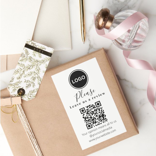 Sticker Rectangulaire Laissez-nous un commentaire | Code QR Carte de vis (Leave us a review | QR code Modern Business Card Rectangular Sticker)