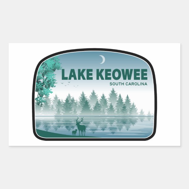 Sticker Rectangulaire Lake Keowee cerfs de Caroline du Sud (Devant)
