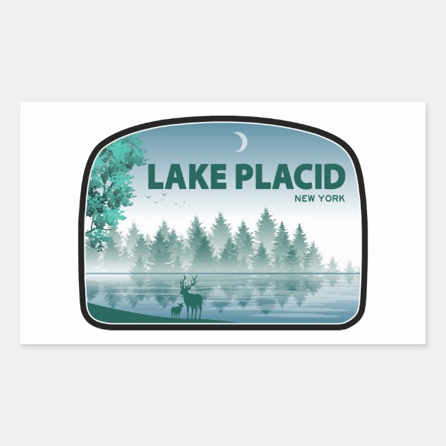 Sticker Rectangulaire Lake Placid New York Deer (Devant)