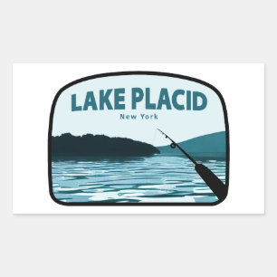 Sticker Rectangulaire Lake Placid New York Fishing Rod