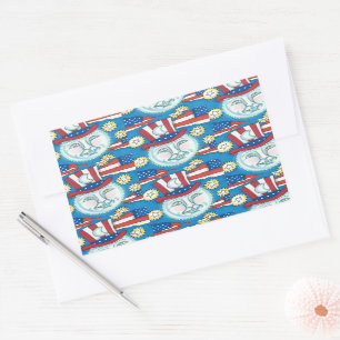 STICKER RECTANGULAIRE L'AMÉRICANA FOLK ART PATRIOTIQUE HOMME DANS LA LUN