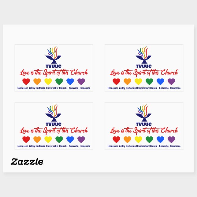 Sticker Rectangulaire L'amour est l'Esprit - Coeurs arc-en-ciel (Feuille)