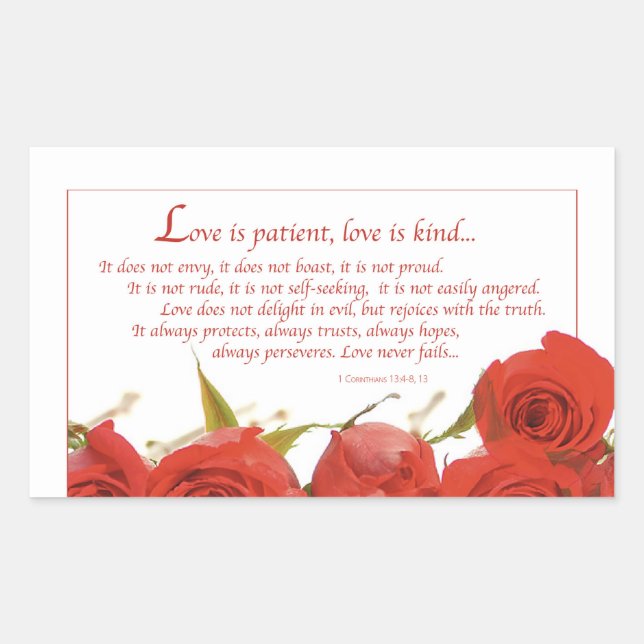 Sticker Rectangulaire L'amour est Patient Rose Rouge (Devant)