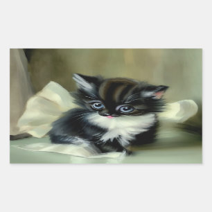 Sticker Rectangulaire Langue vintage de Kitten noir et blanc