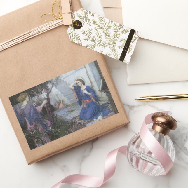 Sticker Rectangulaire L'Annonciation par John William Waterhouse (Cadeaux)