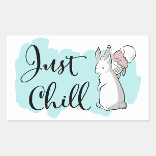 Sticker Rectangulaire Lapin Cheeky avec crème glacée Juste Chill