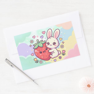 Sticker Rectangulaire Lapin Sucré à la Fraise