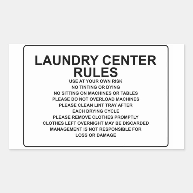 Sticker Rectangulaire 'Lave Centre Rules' Lave-Linge Overlay Black (Devant)