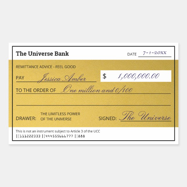 Sticker Rectangulaire Law of Attraction Elegant Gold Abundance Check (Devant)