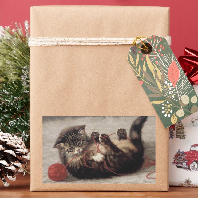 Sticker Rectangulaire Le berceau de chat, un chat qui joue à la balle de (vacances)