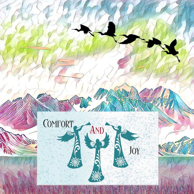 Sticker Rectangulaire Le Confort Et La Joie Des Anges Bénédiction De Noë (Comfort And Joy Christmas Blessing Angels Praying Rectangular Sticker)