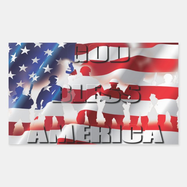 Sticker Rectangulaire Le Dieu patriotique bénit l'Amérique drapeau améri (Devant)