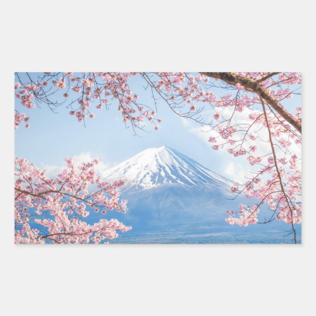 Sticker Rectangulaire Le mont Fuji | Lac Kawaguchiko | Printemps Au Japo (Devant)